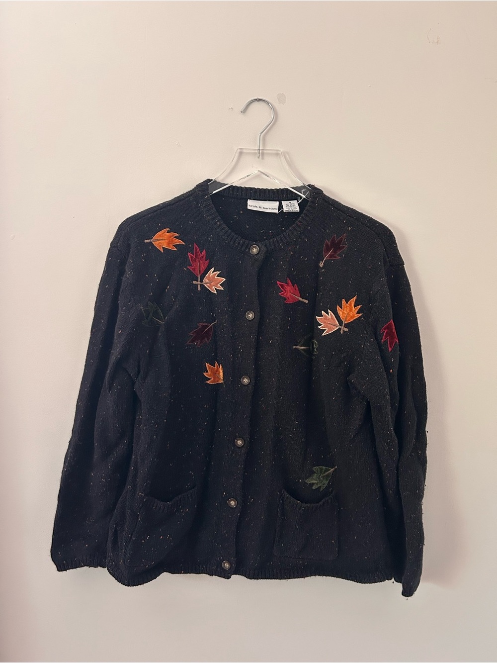 Vintage Croft & Barrow Fall Autumn Sweater Cardigan Leaves Sz Medium